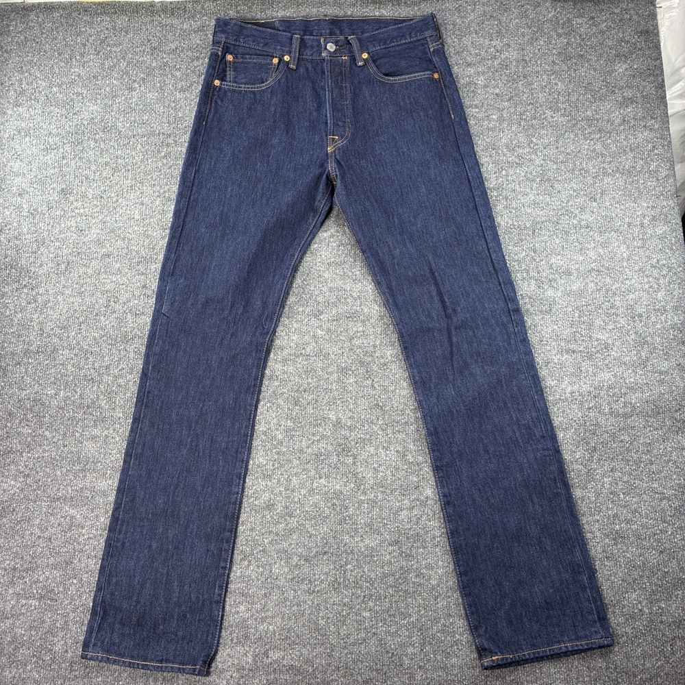 Levis 501 Jeans Mens 32x34 Dark Blue Button Fly Denim Original Straight